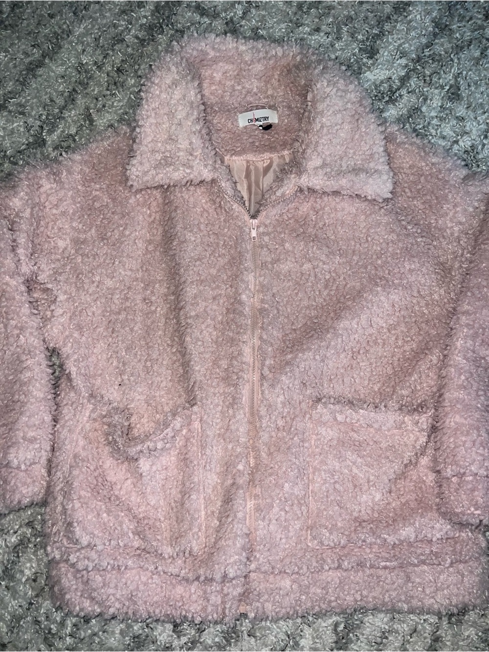 Plush Pink Teddy Jacket - Zip Front